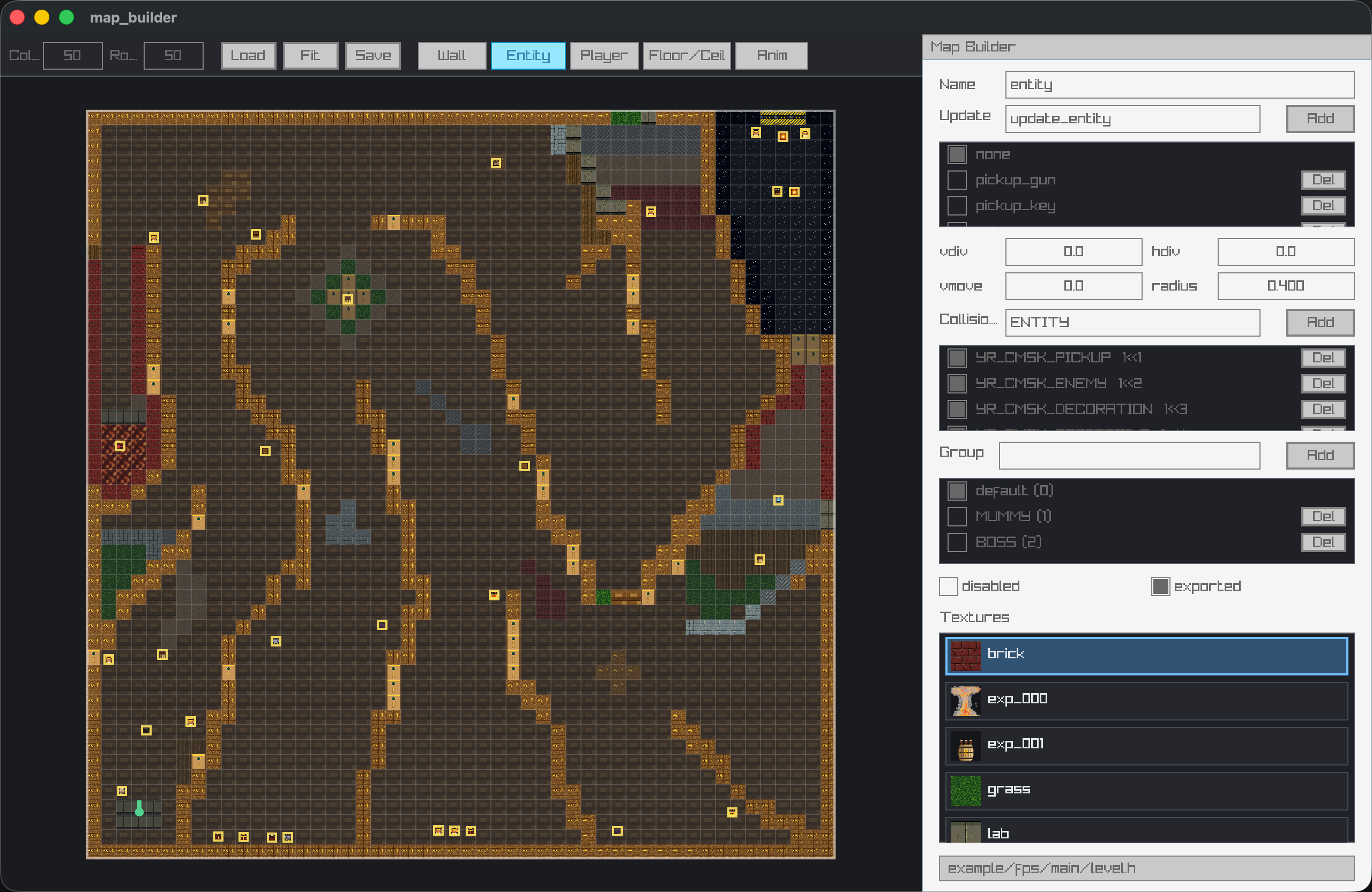 Screenshot of the YARI map builder visual level editor
